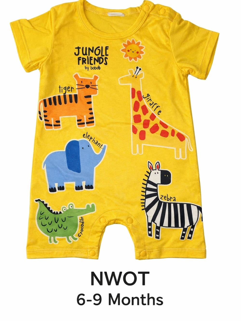 Yellow Jungle Friends Romper Short Sleeve 6-9 Months Bodysuit NWOT